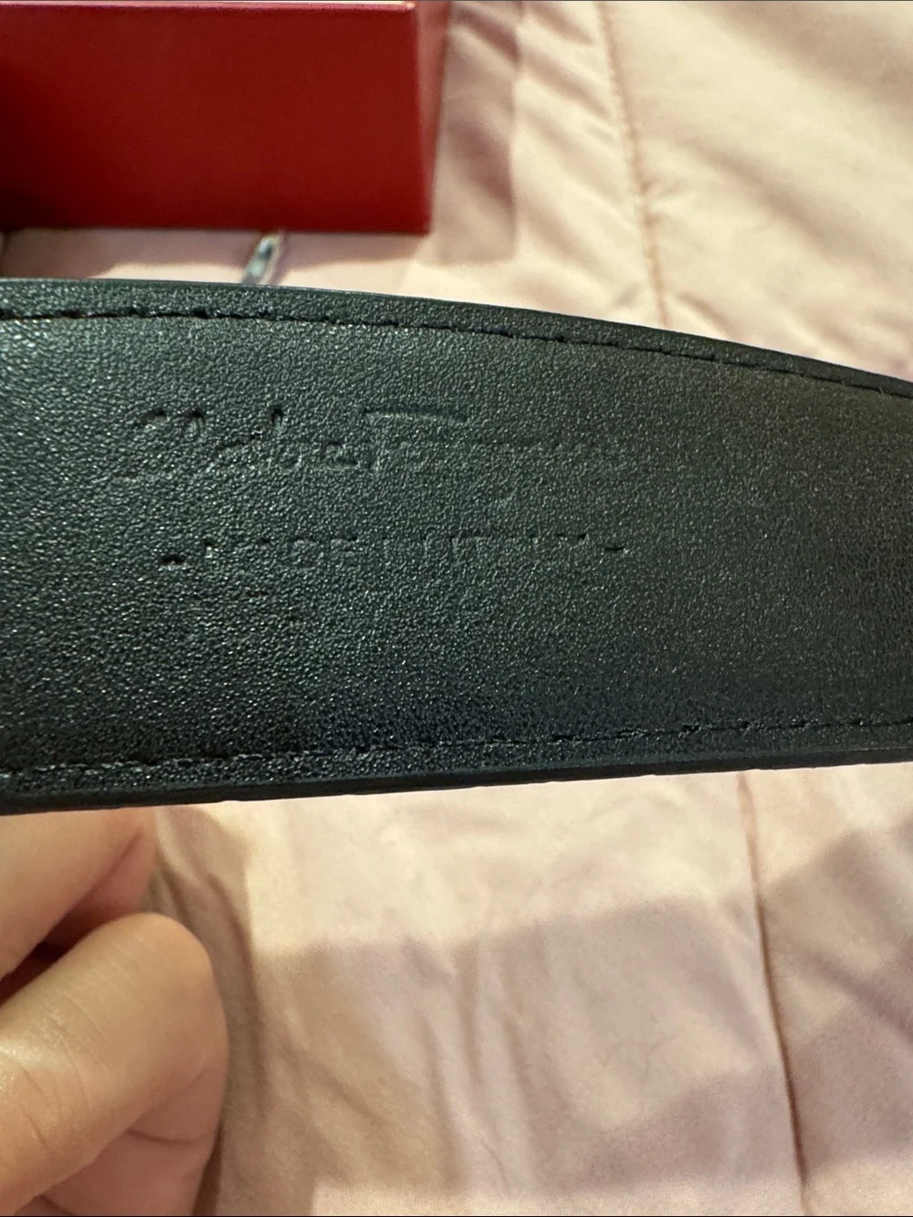 Salvatore Ferragamo Black Embossed Leather Belt with Gunmetal Gancini Buckle